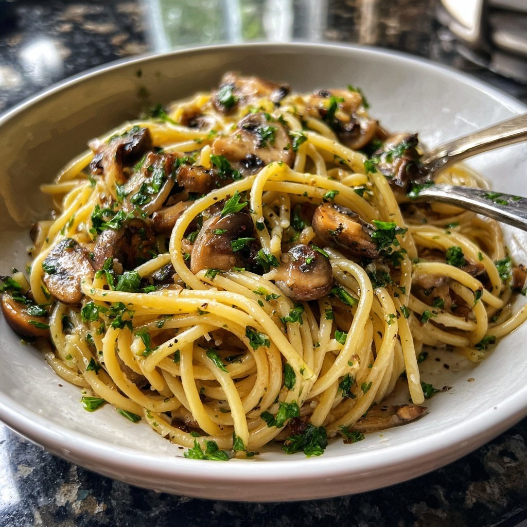 Spaghetti mit Pilzen und Petersilie