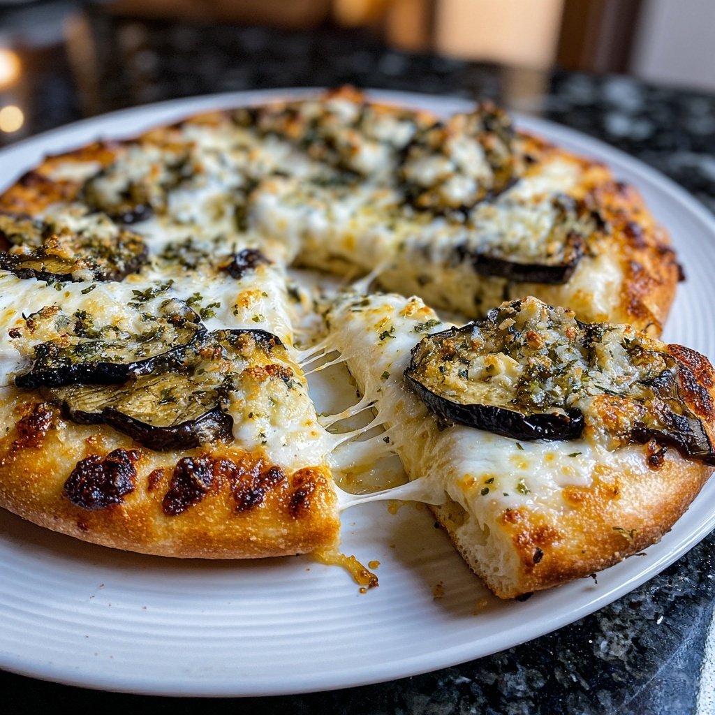 Pizza mit Aubergine und Mozzarella