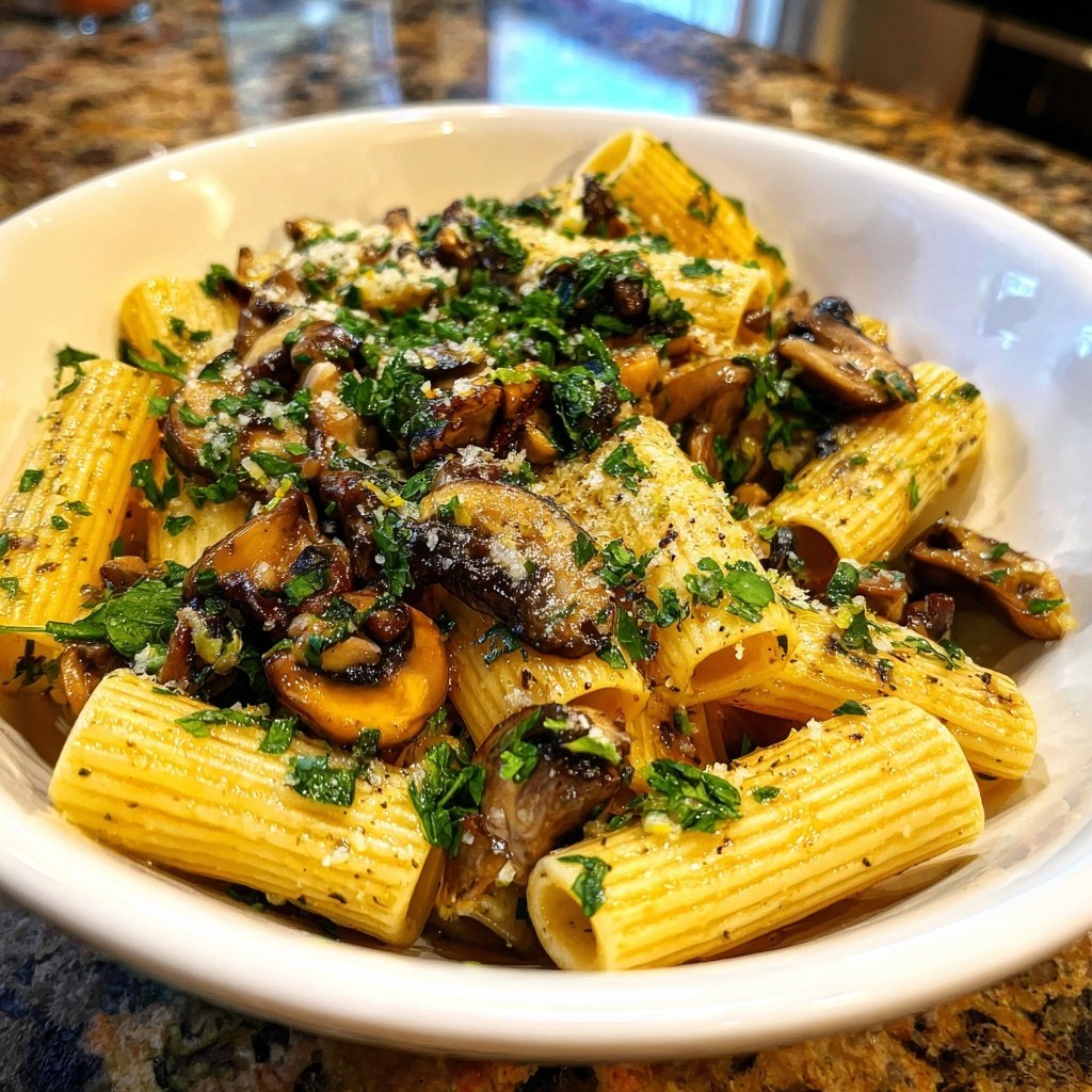 Rigatoni mit Pilzen und Kräutern