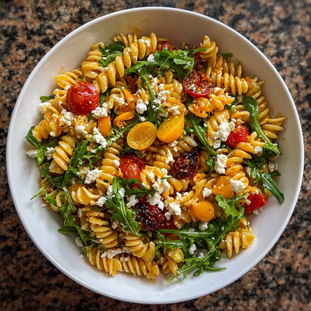 Mediterraner Nudelsalat Mit Rucola Blättern