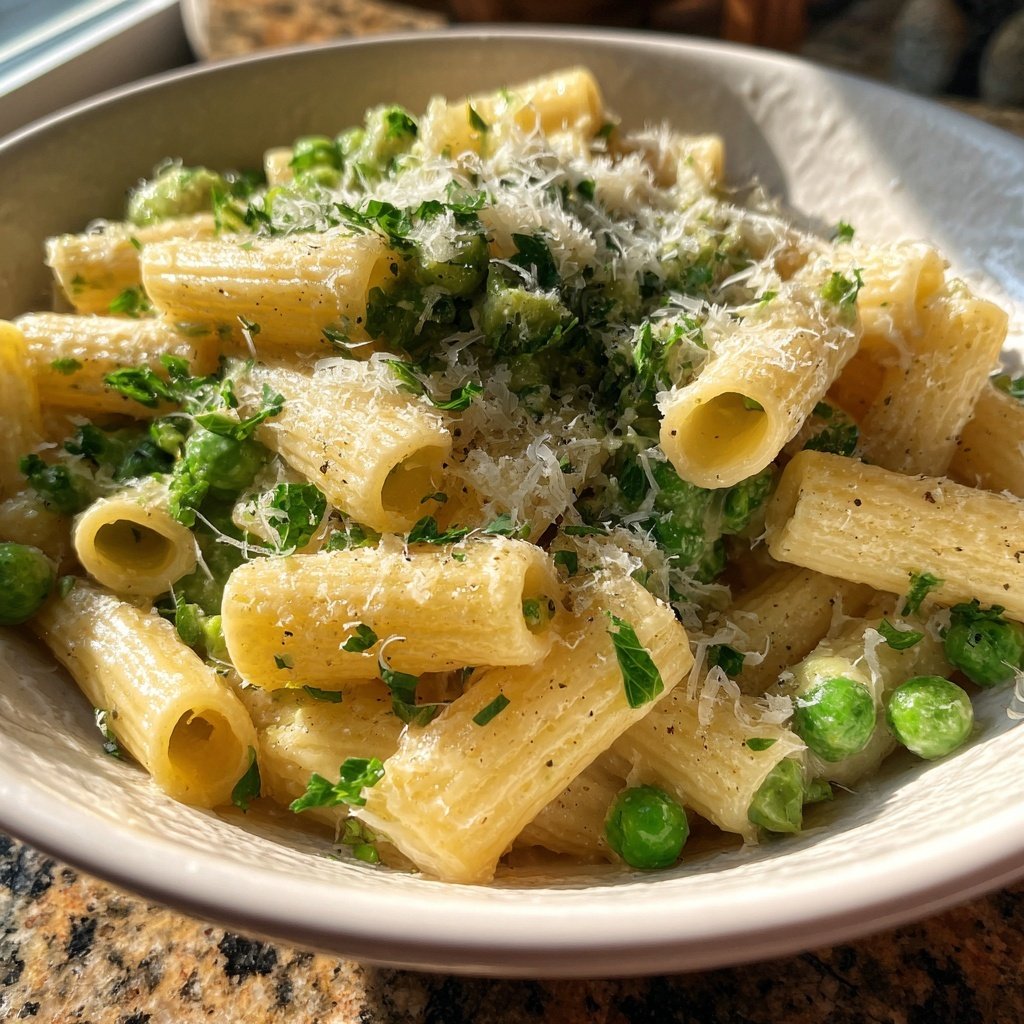 Rigatoni mit Erbsen und Parmesan