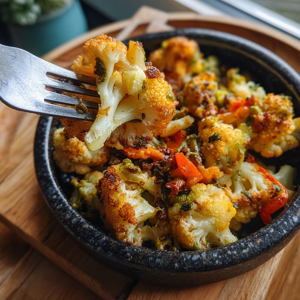 Blumenkohl mit Paprika und Zwiebeln